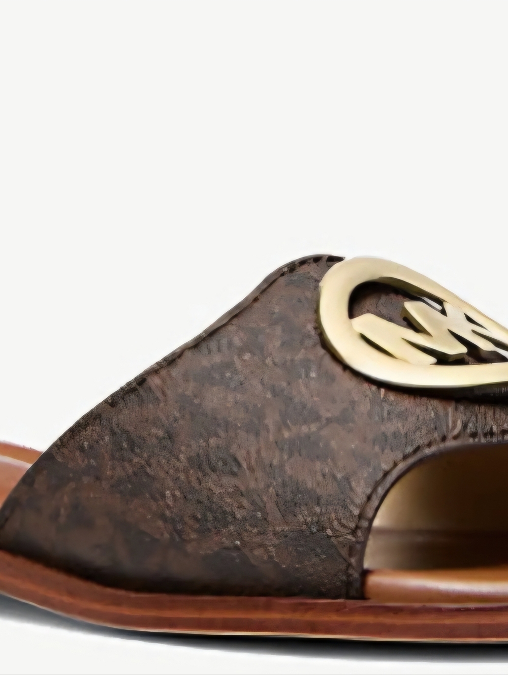 Beautiful! Michael Kors Brown Slide Sandals with Gold Logo - Picture 6 of 6